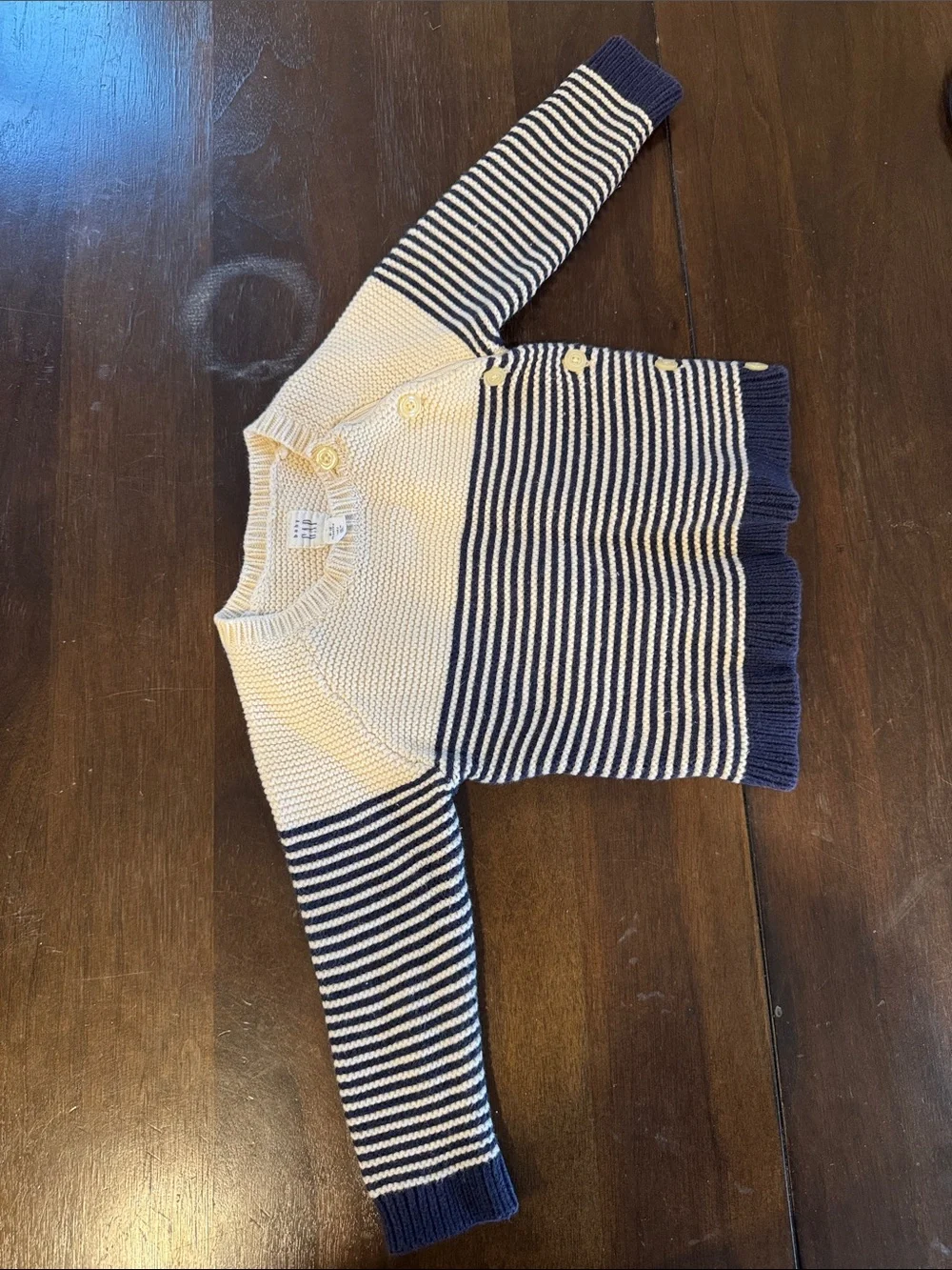 GAP Navy and Cream Striped Knit Sweater